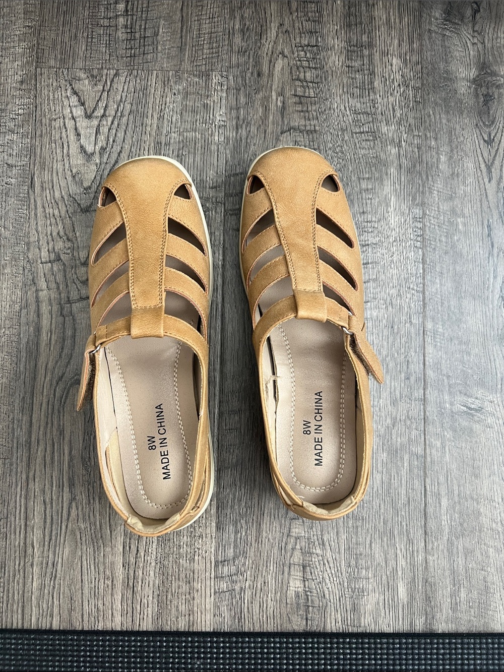 Women's Tan Cutout Hook-and-Loop Casual Flats